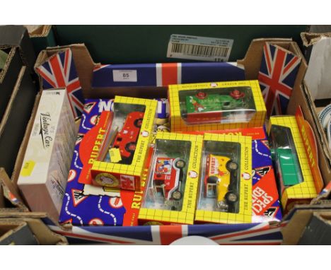 A TRAY OF BOXED COLLECTABLE TOY CARS TO INC 'RUPERT THE BEAR'