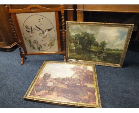 A BARLEYTWIST FIRESCREEN & TWO PRINTS