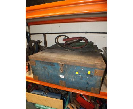 TWO METAL CRATES CONTAINING TOOLS TO INC TWO RETRO FOOT PUMPS