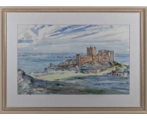 A framed watercolour of Bamburgh Castle signed J K Makson