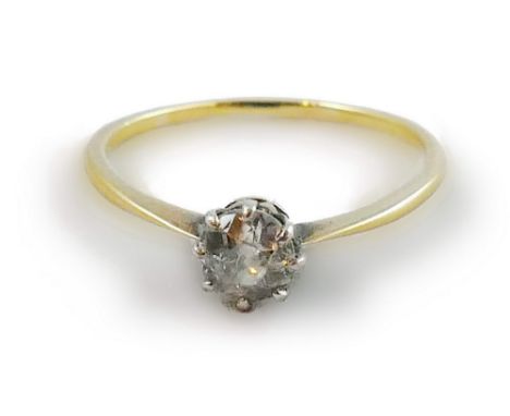 A single stone diamond ring, claw set with an old cut stone weighing approximately 0.50cts, clarity P1, size  R 1/2.