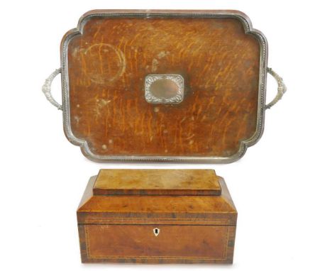An Edwardian tray, of canted oblong form with silver plated pierced gallery and handles and hallmarked silver vacant plaque t