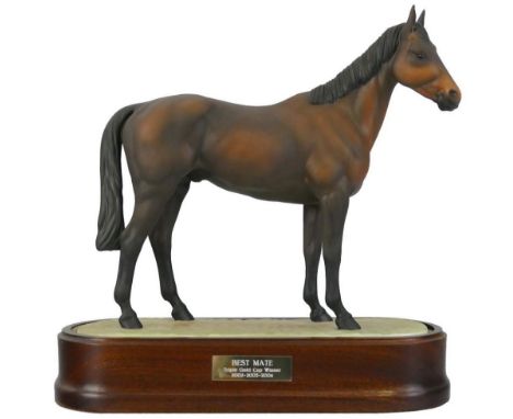A Royal Worcester figure of a racehorse, entitled 'Best Mate' limited edition no.56/200, loose mounted in mahogany base, 24cm