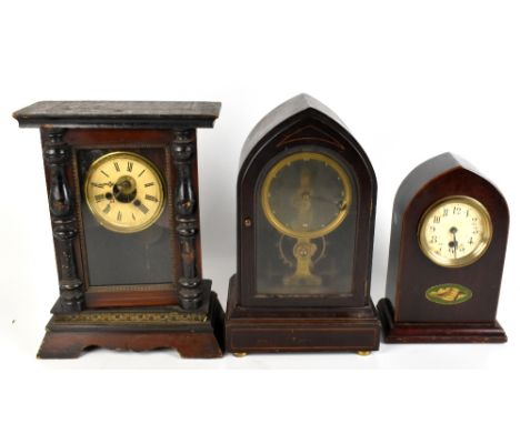 ATTRIBUTED TO EUREKA CLOCK COMPANY; an early 20th century mahogany cased electric mantel clock, patent number 14614, height 3