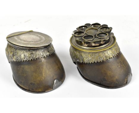 A 19th century seven division cigar holder and inkwell, each fashioned from a horse's hoof with electroplated mounts, from th