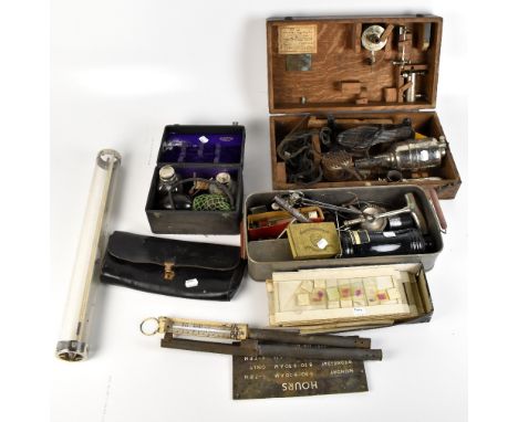 A group of medical and scientific instruments and accessories, including an oak cased doctor Fred H Albee's operative surgery