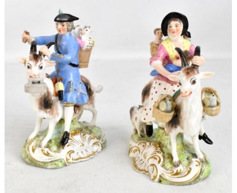 A pair of late 19th/early 20th century hard paste porcelain figures depicting Count Bruhl's Taylor and his wife, with painted