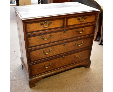A Georgian oak and mahogany crossbanded chest of two over three drawers, raised on bracket feet, 87 x 91cm.