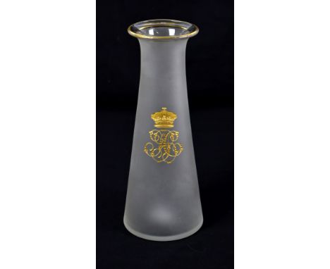A frosted glass carafe with engraved and gilded initials below a crown, possibly Russian, height 20.5cm.Additional Informatio