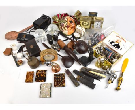 A group of collectors' items including three tortoiseshell card cases and a mother of pearl example, the largest 10.5 x 8cm (