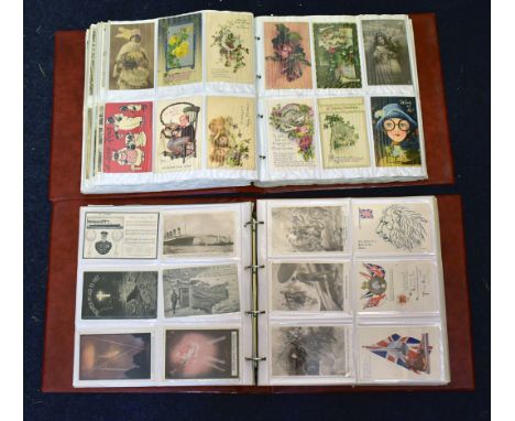 POSTCARDS a very good original collection in two large albums, with topographical and subjects, artists etc. note Isle of Isl