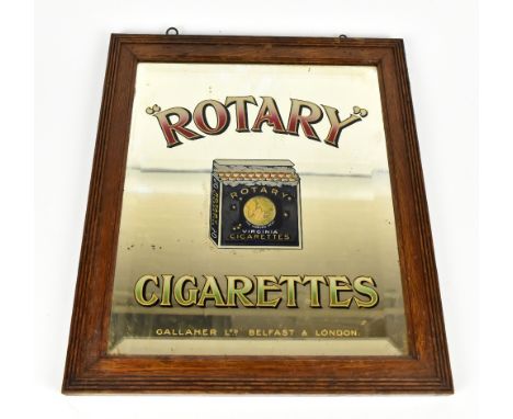GALLAGHER LTD OF BELFAST AND LONDON; an original pictorial advertising mirror, 'Rotary Cigarettes', in an oak frame, 40 x 35c