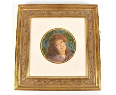 ATTRIBUTED TO W. MERRIMAN; watercolour portrait of a girl smiling, unsigned, framed and glazed, 14 x 14cm.Additional Informat