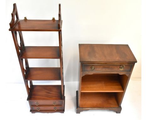 A reproduction mahogany Chippendale style hanging bookshelf with two base drawers, height 108cm, width 34cm, and a small open