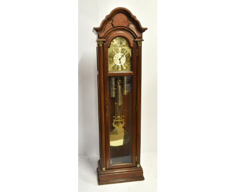 PEARL; a reproduction longcase clock, the gilt dial set with Arabic numerals and subsidiary moon phase, height of case 197cm.