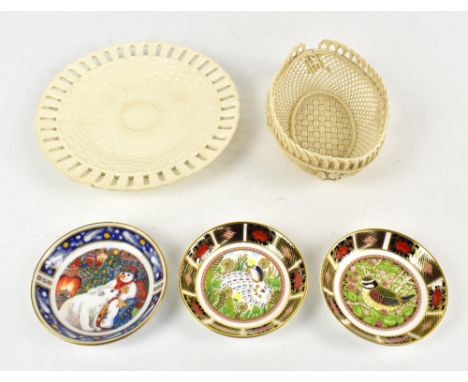 ROYAL CROWN DERBY; two circular pin dishes including 'The 1998 Year Tray Blue Tit First Edition', each fitted in original box