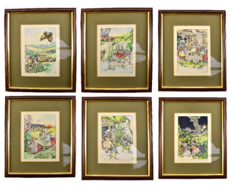 UNATTRIBUTED; eight small watercolours, book illustrations depicting a family of mice in various activities, indistinctly sig