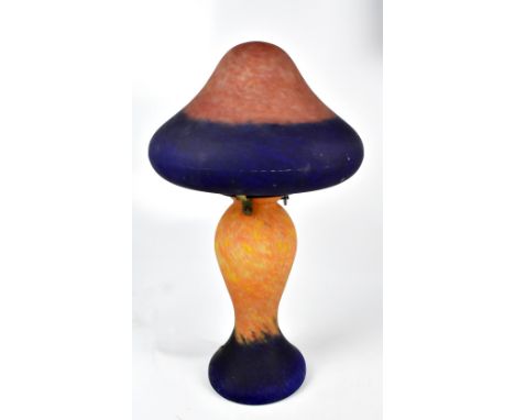 A contemporary glass table lamp and shade, with internal mottled decoration, height 53cm.Additional InformationLight scratche