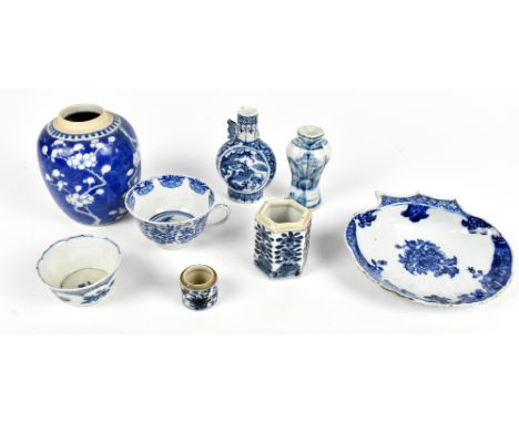 A collection of 18th century and later Chinese blue and white including teacup with floral detail with painted four character