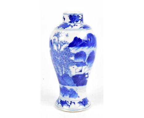 A late 19th/early 20th century Chinese baluster vase decorated with figures fishing in a mountainous landscape, painted four 