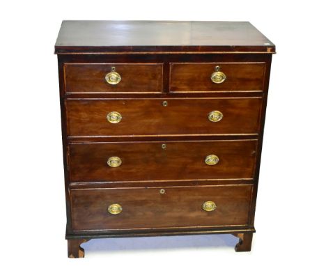 A 19th century mahogany chest of two short over three long drawers on bracket feet, height 103.5cm, width 91cm, depth 49cm.Ad