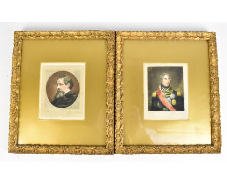 GEORGE SIDNEY HUNT; two signed coloured mezzotints, Charles Dickens and Admiral Lord Nelson, both with FATG blind stamps, pub