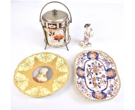 J KEELING FOR COALPORT; a hand painted circular cabinet plate with central portrait panel, signed to rim, diameter 23cm, a Sp