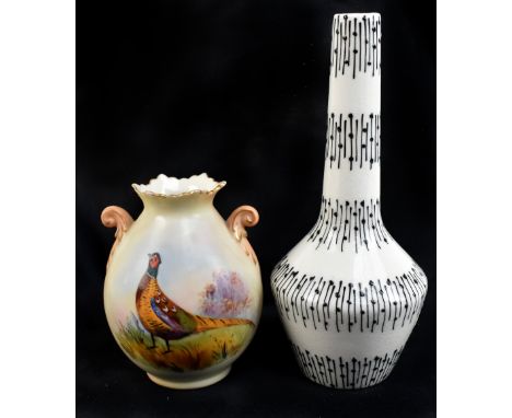 JESSIE TAIT FOR MIDWINTER; a bottle neck vase decorated with vertical black lines on a cream ground, printed marks to base, h