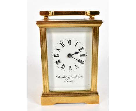 CHARLES FRODSHAM OF LONDON; a 20th century brass cased carriage clock, the white enamel dial with Roman numerals, height incl