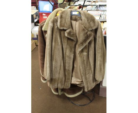 A LADIES VINTAGE FAUX FUR COAT, TOGETHER WITH A GENTS SHEEPSKIN COAT (2)
