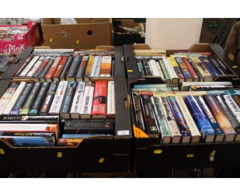 FOUR BOXES OF MODERN HARD BACK FIRST EDITION BOOKS