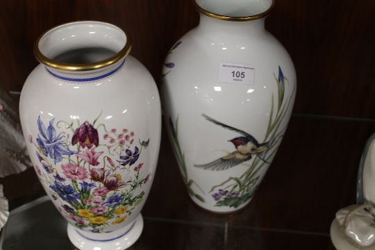 Two Franklin Mint Vases Alpine Glory The Meadowland Bird