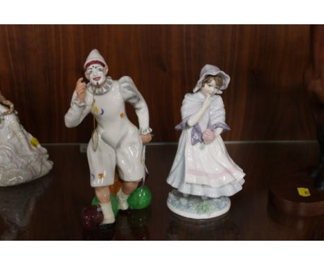 A ROYAL WORCESTER FIGURINE - 'A POSY FOR MOTHER' TOGETHER WITH A ROYAL DOULTON FIGURE- 'THE JOKER'  (2)