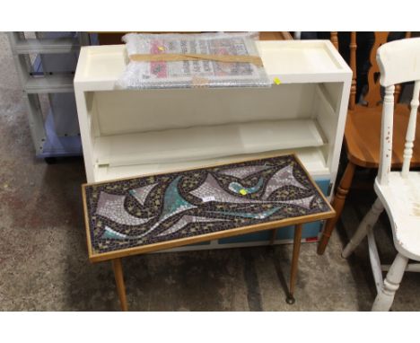 A VINTAGE KITCHEN CABINET & MOSAIC COFFEE TABLE (2)