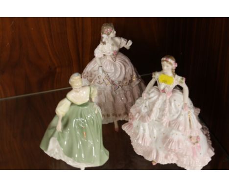 TWO ROYL WORCESTER FIGURINES - 'ROYAL DEBUT' + 'THE FAIREST ROSE' TOGETHER WITH ROYAL DOULTON 'FAIR LADY'  (3)