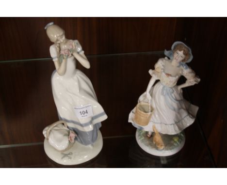 A ROYAL WORCESTER FIGURINE - 'THE MILKMAID' TOGETHER WITH ANOTHER FIGURINE - 'CECILIA THE CARNATION MAIDEN'  (2)