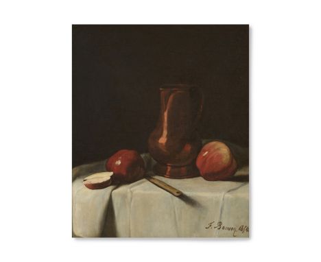 FRANCOIS BONVIN (1817-1887)Nature morte, pommes et un pichet en cuivre signé et daté 'F. Bonvin 1854' (en bas à droite)huile 