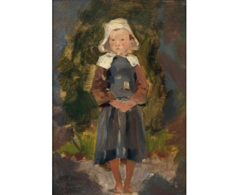 JULES CHERET (1836-1932)Petite fille Bretonne marque 'J Cheret, Collection Meurlot Chollet' (en bas à gauche)huile sur pannea