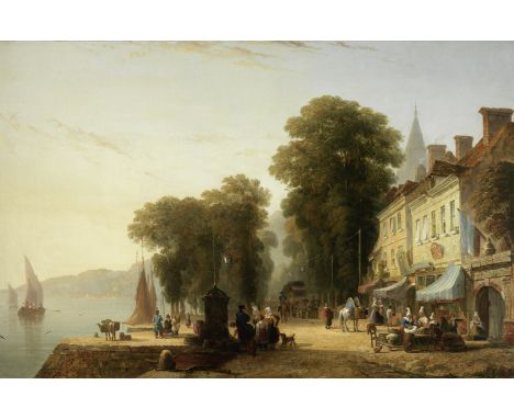 ATTRIBUE A CALEB ROBERT STANLEY (1795-1868)An old street at Caudebec on the Seine porte une signature et une inscription (sur