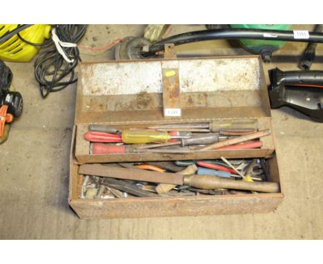 A metal tool box and contents 