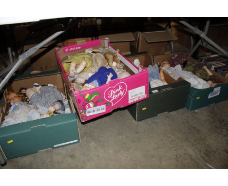 Four boxes of vintage and other collector's dolls 