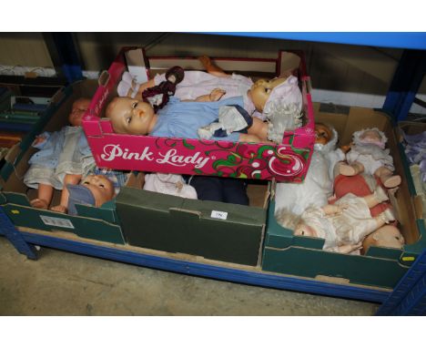 Four boxes of vintage and other dolls