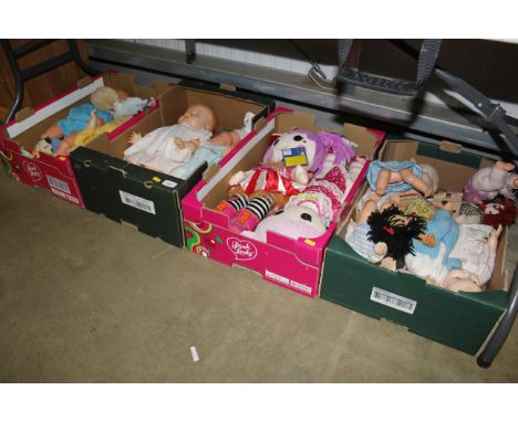 Four boxes containing vintage and other dolls