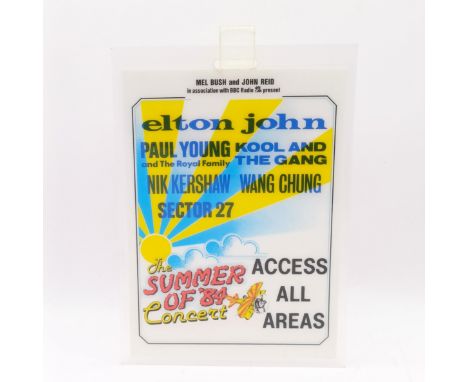 The Summer of 84 Concert, Access All Areas pass, featuring Elton John, Paul Young, and the Royal Family, Kool And The Gang, N