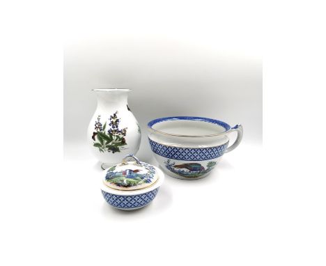 A Corona Ware 'Chantilly' pattern wash basin and soap dish with cover, along with a Royal Worcester 'Worcester Herbs' pattern