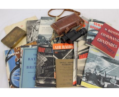First World War Princess Mary gift tin, together with a monocular with broad arrow mark, in leather case and various Second W