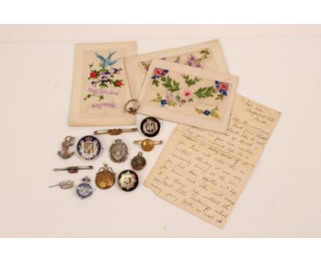 First World War Essex Regiment silver and tortoiseshell sweetheart brooch, silver R.A.F. sweetheart ring, other silver sweeth