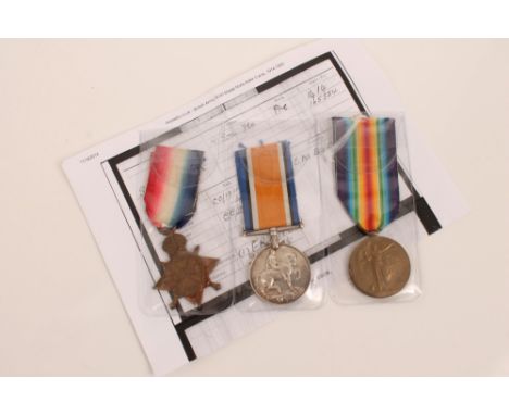 First World War trio, comprising 1914 - 1915 Star, War and Victory medals, named to 1414. PTE. W. W. Strong. N. Som. Yeo