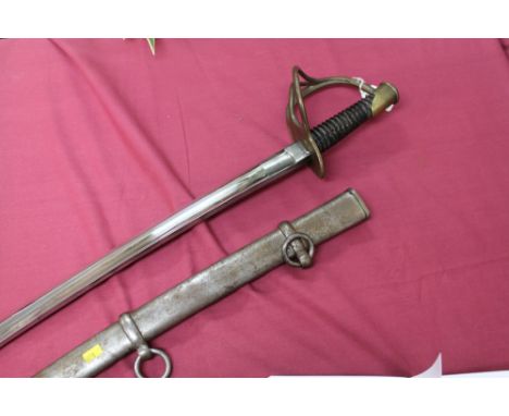 Rare American U.S. 1840 pattern Troopers' sabre with 'wristbreaker' hilt, curved fullered blade retaining all original polish