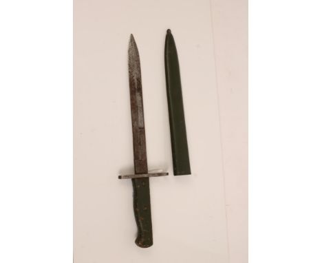 First World War Turkish (Ottoman) Ersatz bayonet with green painted hilt and scabbard